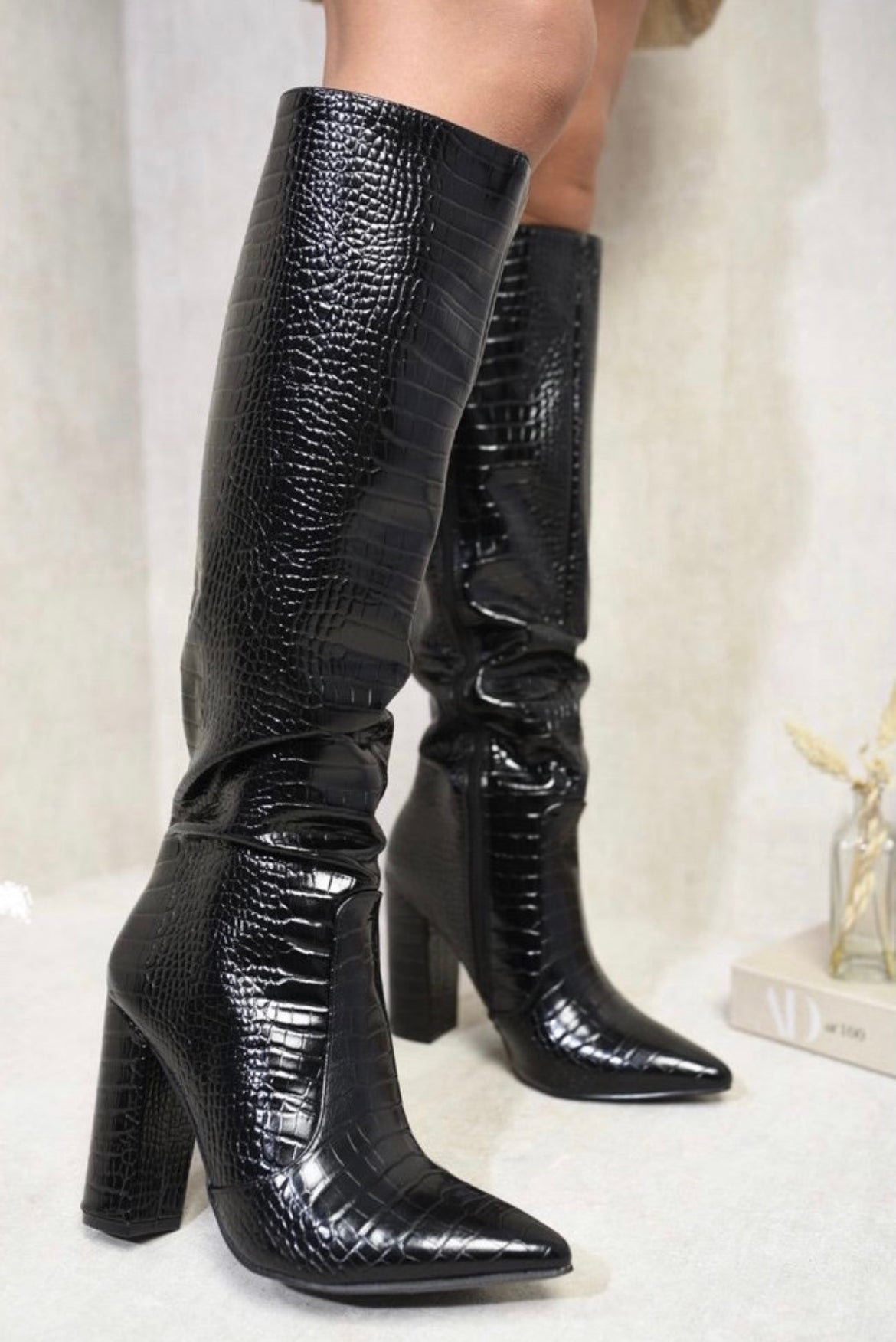 Adeline Croc Knee High Boots – Mporium De Luxe