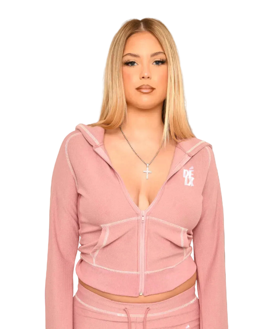 DÉLX Waffle Top In 'Dusty Pink' image 1