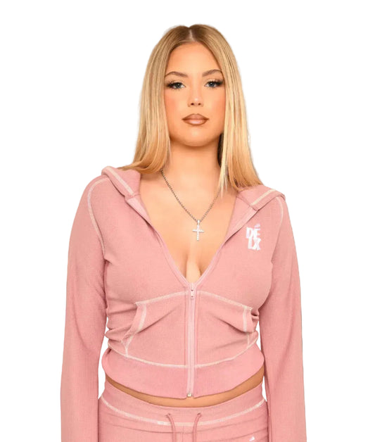 DÉLX Waffle Top In 'Dusty Pink' image 1